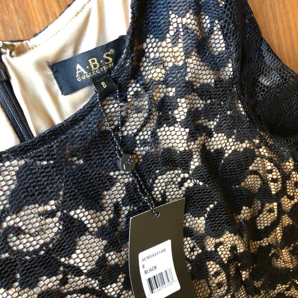 NWT ABS Collection Black Nude Lace Midi Dress Sz 8 $128 Bodycon Illusion Party - Picture 4 of 4